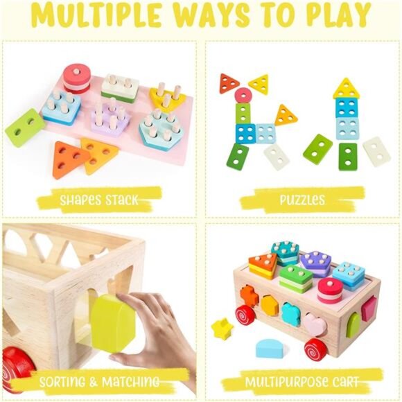 Shape Sorter Learning Toys for Toddlers Wooden Stacking Blocks Montessori Toys - Picture 4 of 7